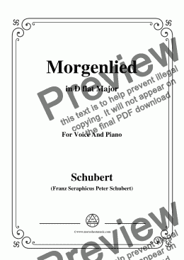 page one of Schubert-Morgenlied,in D flat Major,for Voice and Piano