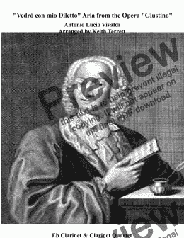 page one of Vedrò con mio Diletto:  Aria  from the Opera "Giustino" for Solo Eb Clarinet & Clarinet Quartet