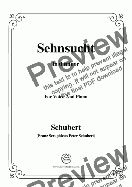 page one of Schubert-Sehnsucht,in d minor,Op.105 No.4,for Voice and Piano