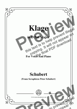 page one of Schubert-Klage(Lament),in D flat Major,D.415,for Voice and Piano