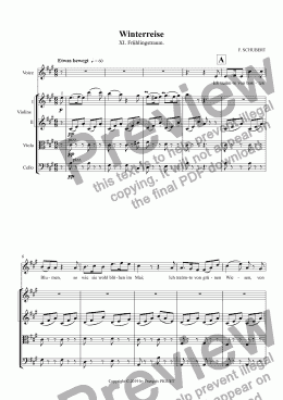 page one of SCHUBERT Winterreise 11.Frühlingstraum arranged for voice and string quartet