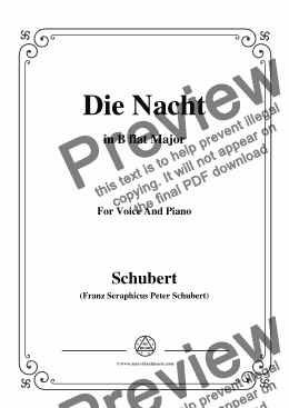 page one of Schubert-Die Nacht,in B flat Major,D.358,for Voice and Piano