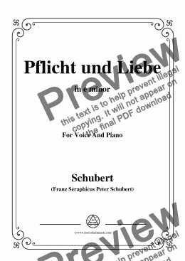 page one of Schubert-Pflicht und Liebe,in e minor,for Voice and Piano