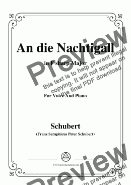 page one of Schubert-An die Nachtigall,in F sharp Major,Op.98 No.1,for Voice and Piano