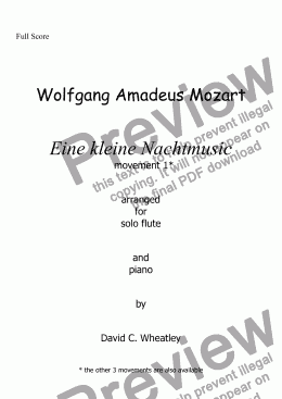 page one of Mozart - Eine kleine Nachtmusic mvt 1 (allegro) for flute and piano
