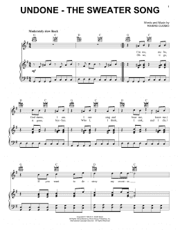 page one of Undone - The Sweater Song (Piano, Vocal & Guitar Chords (Right-Hand Melody))