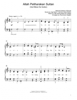 page one of God Bless The Sultan (Allah Peliharakan Sultan) (arr. Charmaine Siagian) (Educational Piano)