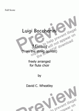 page one of Boccherini - Minuet (from the string quintet)  freely arranged for flute choir