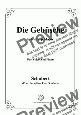 page one of Schubert-Die Gebüsche,in F sharp Major,for Voice&Piano