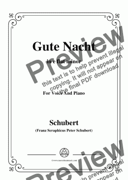 page one of Schubert-Gute Nacht,from 'Winterreise',Op.89(D.911) No.1,in e flat minor,for Voice&Piano