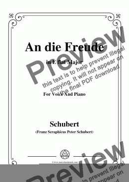 page one of Schubert-An die Freude,Op.111 No.1,in E flat Major,for Voice&Piano