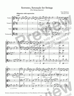 page one of Sorrento, Serenade for Strings (For String Quartet)