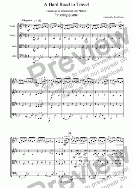 page one of Irish variations - A HARD ROAD TO TRAVEL - for string quartet