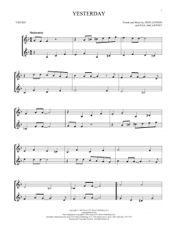 page one of Yesterday (Violin Duet)