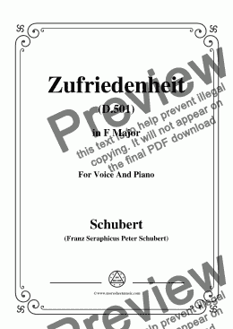 page one of Schubert-Zufriedenheit(Contentment),D.501,in F Major,for Voice&Piano