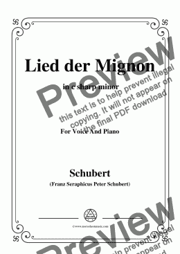 page one of Schubert-Lied der Mignon,from 4 Gesänge aus 'Wilhelm Meister',in c sharp minor,for Voice&Pno