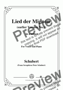 page one of Schubert-Lied der Mignon (earlier Ver.1),from 4 Gesänge aus 'Wilhelm Meister',in a minor,for Voice&Pno