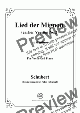 page one of Schubert-Lied der Mignon (earlier Ver.2),from 4 Gesänge aus 'Wilhelm Meister',in d minor,for Voice&Pno