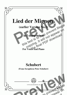 page one of Schubert-Lied der Mignon (earlier Ver.2),from 4 Gesänge aus 'Wilhelm Meister',in f sharp minor,for Voice &Pno