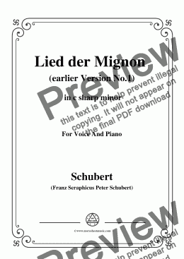 page one of Schubert-Lied der Mignon (earlier Ver.1),from 'Wilhelm Meister',in c sharp minor,for Voice&Pno