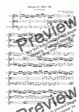 page one of Sinfonia 10 - BWV 796 - arr. for String trio