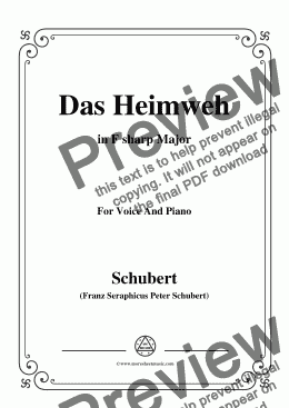 page one of Schubert-Das Heimweh,in F sharp Major,for Voice&Piano