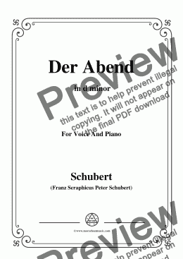 page one of Schubert-Der Abend,in d minor,for Voice&Piano