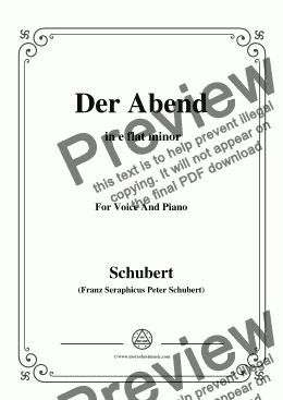 page one of Schubert-Der Abend,in e flat minor,for Voice&Piano