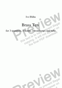 page one of BRASS TEN for 3 trumpets,  3 horns, 3 trombones and tuba