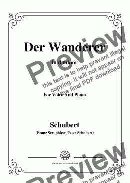 page one of Schubert-Der Wanderer(The Wanderer),Op.4 No.1,in d minor,for Voice&Piano