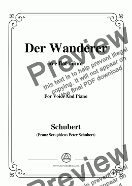 page one of Schubert-Der Wanderer(The Wanderer),Op.4 No.1,in e flat minor,for Voice&Piano