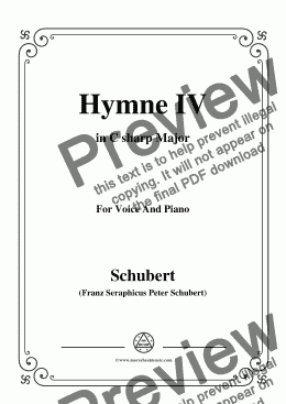 page one of Schubert-Hymne(Hymn) IV,D.662,in C sharp Major,for Voice&Piano