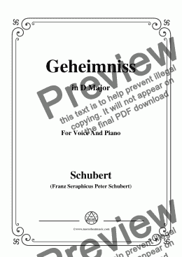 page one of Schubert-Geheimniss(Mayrhofer),in D Major,for Voice&Piano