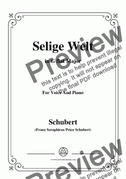 page one of Schubert-Selige Welt(Blessed World),Op.23 No.2,in G flat Major,for Voice&Piano