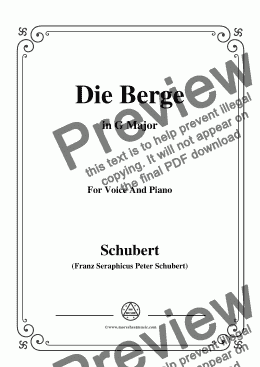 page one of Schubert-Die Berge,Op.57 No.2,in G Major,for Voice&Piano