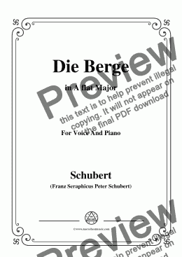 page one of Schubert-Die Berge,Op.57 No.2,in A flat Major,for Voice&Piano