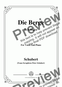 page one of Schubert-Die Berge,Op.57 No.2,in B Major,for Voice&Piano