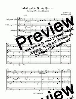 page one of Madrigal for String Quartet (arranged for Brass Quartet) - Score and parts