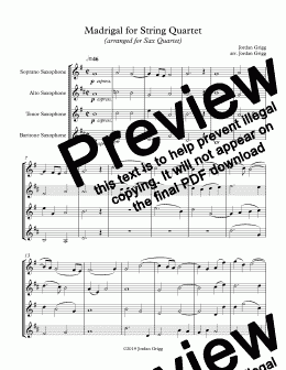 page one of Madrigal for String Quartet (arranged for Sax Quartet) - Score and parts