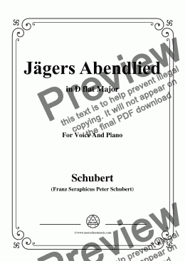 page one of Schubert-Jägers Abendlied,Op.3 No.4,in D flat Major,for Voice&Piano