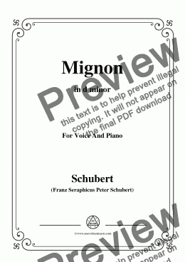 page one of Schubert-Mignon II,D.727,in d minor,for Voice&Piano