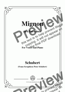 page one of Schubert-Mignon II,D.727,in e flat minor,for Voice&Piano