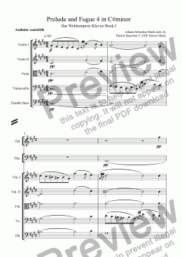 page one of Prelude and Fugue 4 in C#minor by J. S. Bach for Orchestra