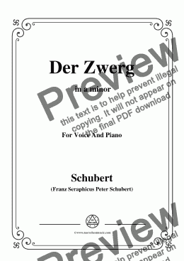 page one of Schubert-Der Zwerg,Op.22 No.1,in a minor,for Voice&Piano