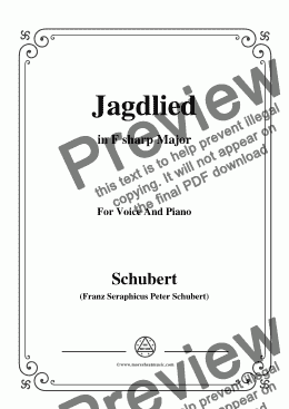 page one of Schubert-Jagdlied(Hunting Song),D.521,in F sharp Major,for Voice&Piano 