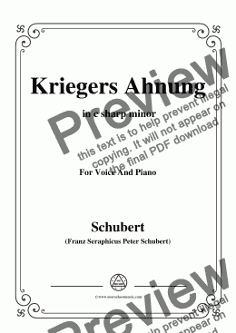 page one of Schubert-Kriegers Ahnung,in c sharp minor,for Voice&Piano