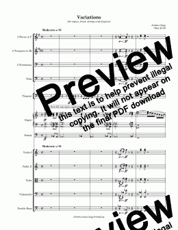 page one of Variations (for organ, brass, strings and timpani) - Score and parts