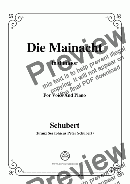 page one of Schubert-Die Mainacht,in d minor,for Voice&Piano