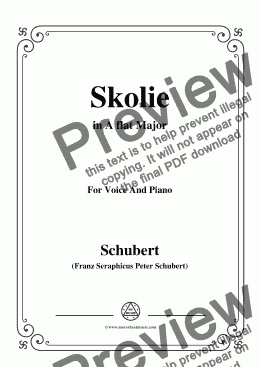 page one of Schubert-Skolie(Skolion;Drinking Song),D.507,in A flat Major,for Voice&Piano