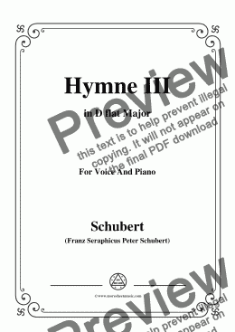 page one of Schubert-Hymne(Hymn III),D.661,in D flat Major,for Voice&Piano